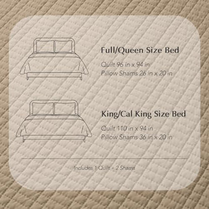 EverGrace 100% Cotton Modern Grid Stitch Quilt Set, King Size, Stone Taupe
