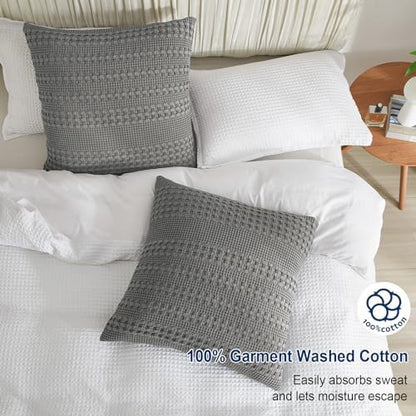 PHF Cotton Waffle Weave Pillow Covers 24" x 24", Dark Grey, No Insert