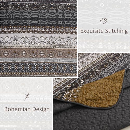 WONGS BEDDING Boho Quilt Queen Size,3 Pcs Bedspread Set, Brown