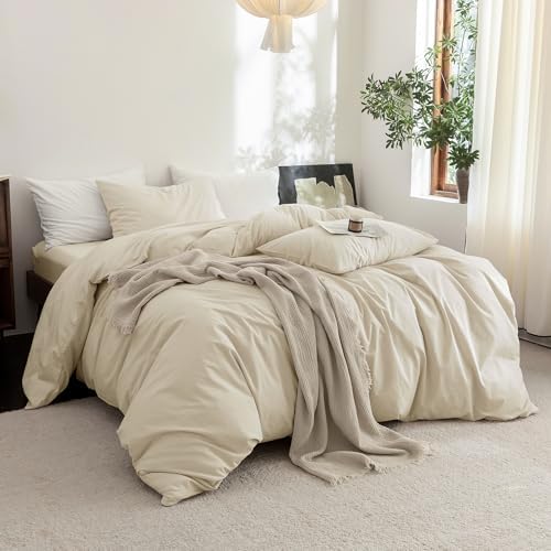 FOSSA Duvet Cover Set 100% Washed Cotton Linen Feel Full