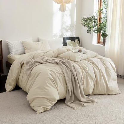 FOSSA Duvet Cover Set 100% Washed Cotton Linen Feel Full