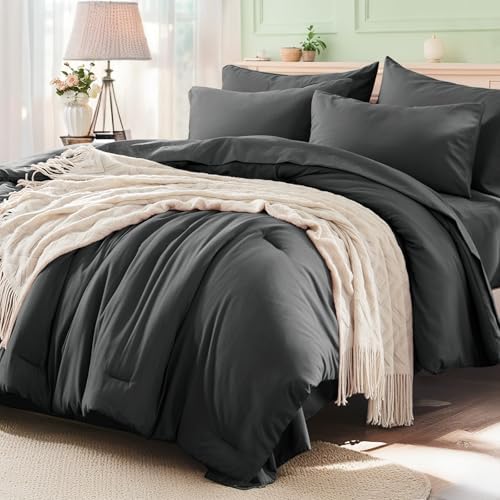 Anluoer California King Comforter Set, 7 Piece Bed in a Bag Bedding Set