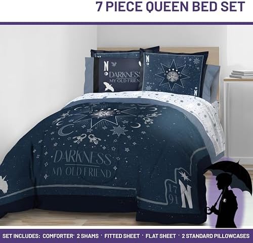 Wednesday Addams Queen Comforter Set 7 Piece Bedding for Girls, Blue