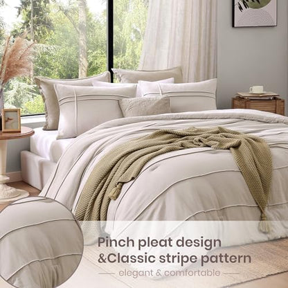 Beige Boho Twin XL Comforter Set, 2 Piece Pinch Pleat Boho Bedding Sets, Dorm Twin XL Comforter for College Girls Boys(Beige,66"*90")