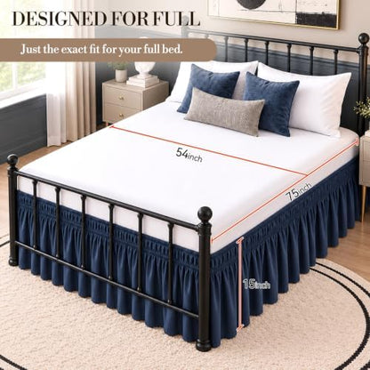 RIMELA Bed Skirt with Split Corners, Full, 15 Inch Drop, Navy Blue