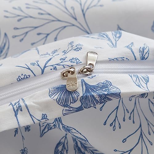 mixinni Blue Flowers Duvet Cover for Teenage Girls Twin XL Size Floral Leaf Printed Soft Cotton Floral Bedding Set with Zipper Closure 4 Corner Ties for Women-Twin XL Size