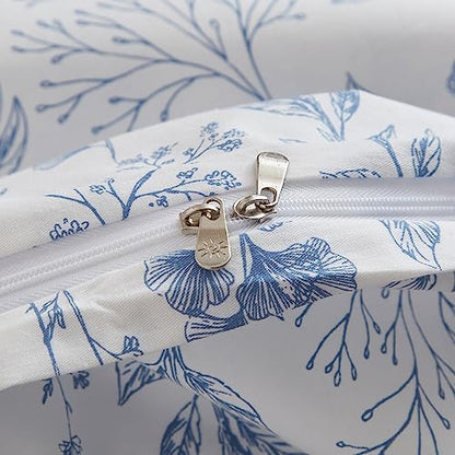 mixinni Blue Flowers Duvet Cover for Teenage Girls Twin XL Size Floral Leaf Printed Soft Cotton Floral Bedding Set with Zipper Closure 4 Corner Ties for Women-Twin XL Size