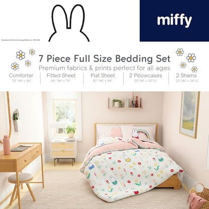 Miffy Bedding 7 Piece Super Soft Cozy Reversible Comforter and Sheet Set with Sham, Full, (Officially Licensed Product) by Franco