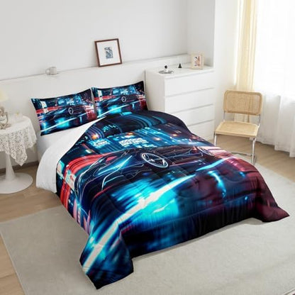 Feelyou City Racing Car Bedding Set Toddle Size for Kids Boys Extreme Sport Games Duvet Cover Teens Toddler Fast and Furious Comforter Cover Set Cool Modern Bedspread Cover 2Pcs