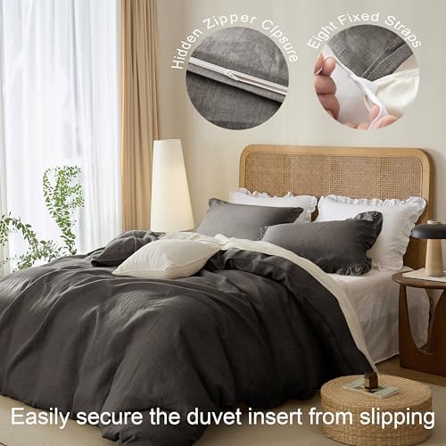 Talasily 100% French Linen Twin Duvet Cover Set, Organic Linen