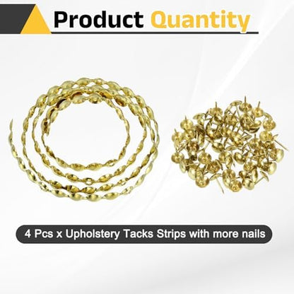 uxcell Upholstery Nailhead Trim, 4 Meters Glossy Upholstery Tacks Strips, Decorative Nail Trims with Nails for Sofa Headboard, Chair DIY Furniture Accessory (11mm Gold)