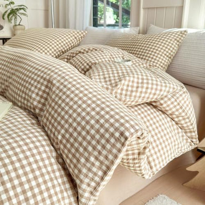 LifeTB Tan Gingham Comforter Set California King Modern Plaid Comforter Set