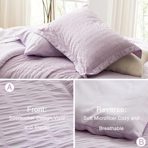 Love's cabin Seersucker Lavender Twin Comforter Set 5 Pieces, All Season Bedding Set, Twin Bed in a Bag Comforter Set with Comforter, Flat Sheet, Fitted Sheet, Pillowcase and Pillow Sham