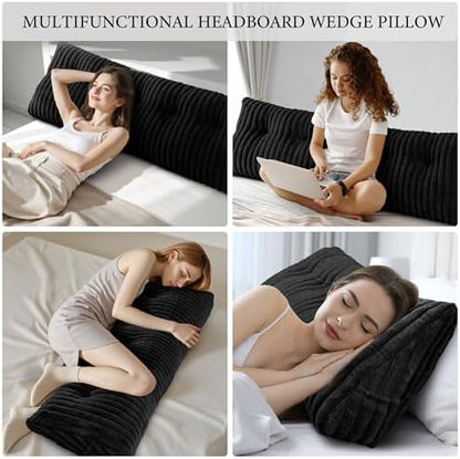 King Headboard Pillow, Triangular Wedge Pillow, Reading Pillows, Black