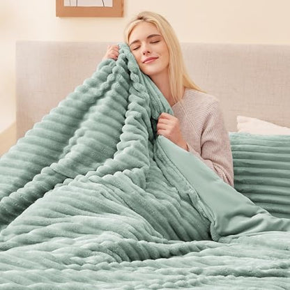 EXQ Home Fluffy Comforter Set Queen Size,3 Pieces Bed Set,Sage Green