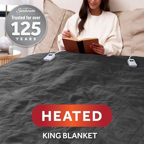 Sunbeam Electric Heated Blanket Royal Luxe Microplush Dark Gray King 90x100
