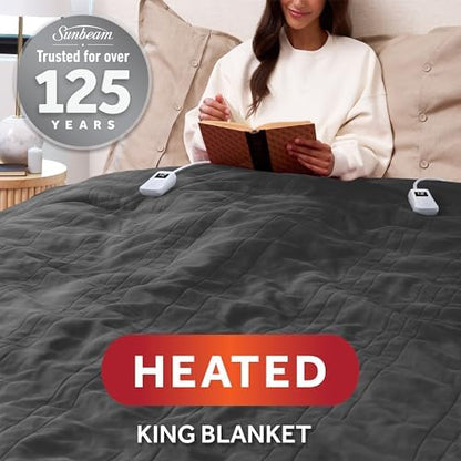 Sunbeam Electric Heated Blanket Royal Luxe Microplush Dark Gray King 90x100