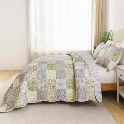 HoneiLife Quilt Set King Size - Lightweight Bedspreads 106x96, Microfiber Quilts 3-Piece, Patchwork Coverlet Rustic Bedding Sets All Season Quilts