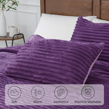 BEDELITE Fleece Full Comforter Set, Fluffy Bed Set, Purple