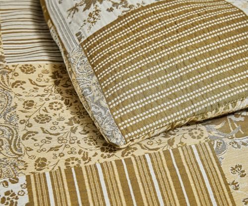SLEEPBELLA Washed Double Layer Muslin 100% Cotton Comforter Set King Size, Boho Yellow Patchwork Fluffy Thick Checked Bedding Set, Soft Breathable (1 Comforter, 2 Pillow Shams)