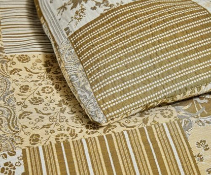 SLEEPBELLA Washed Double Layer Muslin 100% Cotton Comforter Set King Size, Boho Yellow Patchwork Fluffy Thick Checked Bedding Set, Soft Breathable (1 Comforter, 2 Pillow Shams)