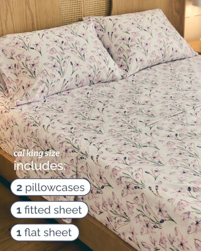 Cal King 4 Piece Boho Botanical Floral Sheet Set - Soft & Cooling - Iris
