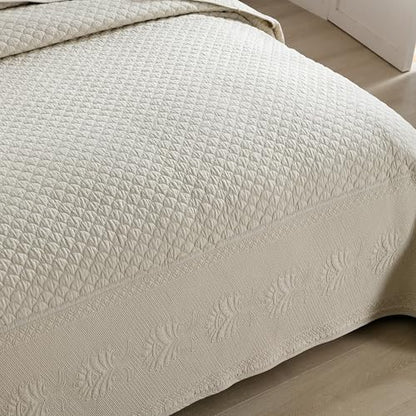 MarCielo 3-Piece 100% Cotton Oversized Bedspread Lightweight Quilt Coverlet Embroidery Farmhouse Bedding Set (TM Khaki Beige, Oversized King (118"x106"))