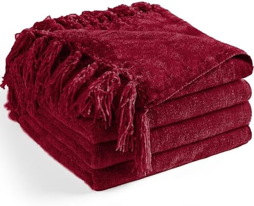 Chenille Throw Blanket for Couch 60" x 80" Twin, Red