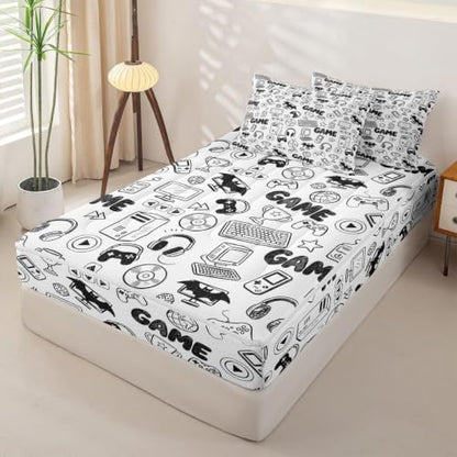 Feelyou Gamer Zipper Bedding for Gaming Queen Comforter Set with Fitted Sheet 2 Pillowcases Game Room Decor Bed in a Bag Teen boy Room Decor Soft Lightweight Microfiber