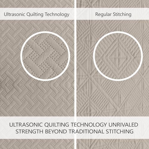FLYMME Quilts Queen Size,Lightweight Taupe Bedspreads,Basket Weave Pattern,Ultra Soft Microfiber Bed Coverlet 3 Pieces for All-Seasons (1 Quilt,2 Pillow Shams)