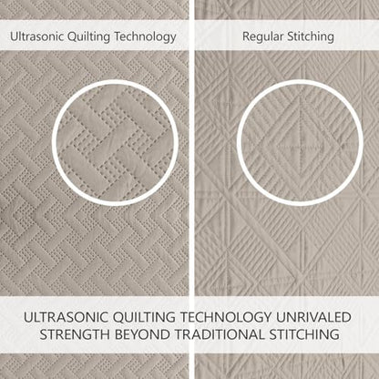 FLYMME Quilts Queen Size,Lightweight Taupe Bedspreads,Basket Weave Pattern,Ultra Soft Microfiber Bed Coverlet 3 Pieces for All-Seasons (1 Quilt,2 Pillow Shams)