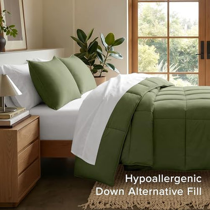 Bare Home Queen Comforter Set - 1800 Ultra Soft (Queen, Cypress Green)