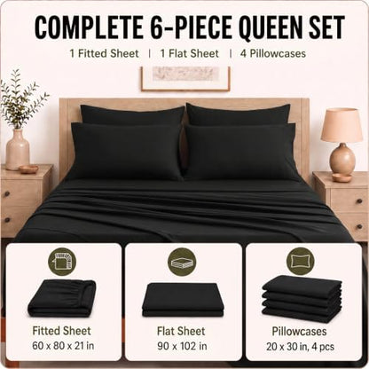 CozyLux Queen Sheet Set 6-Piece, 21-Inch Deep Pocket, Soft Brushed Feel