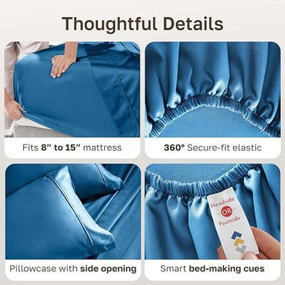 California Design Den 100% Cotton Sateen Twin XL Sheets Set, 3 Pcs