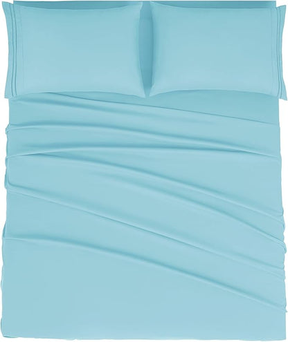 Mejoroom Full Size Sheet Set - Extra Soft Luxury Brushed Microfiber 1800 Full Sheets with 16 Inch Deep Pocket - Breathable, Wrinkle, Fade & Stain Resistant - 4 Piece (Full, Baby Blue)