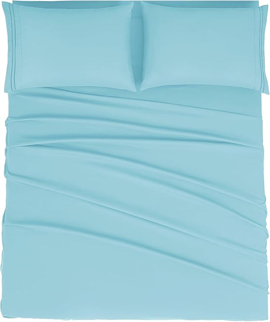 Mejoroom Full Size Sheet Set - Extra Soft Luxury Brushed Microfiber 1800 Full Sheets with 16 Inch Deep Pocket - Breathable, Wrinkle, Fade & Stain Resistant - 4 Piece (Full, Baby Blue)