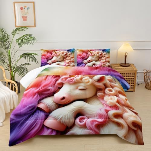 Pink Unicorn Comforter Set Twin for Girls，Rainbow Unicorn Twin Bedding Set，Pink Unicorn Room Decor for Girls Bedroom with 1 Comforter with 2 Pillow Case
