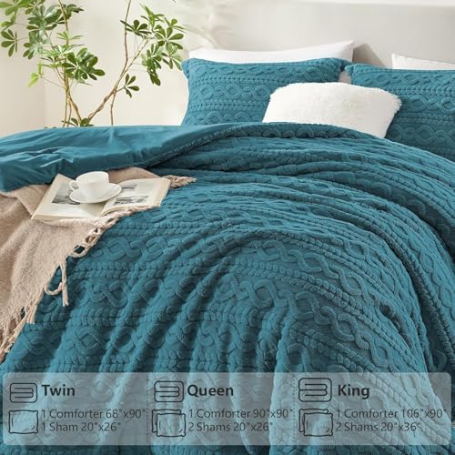 Homelike Moment Fleece King Comforter Set Blue, Fluffy Bed Set 3 Piece