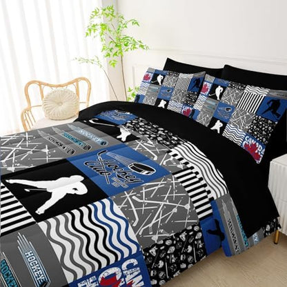 QOOMO Ice Hockey 7 Pieces Comforter Set Twin Size,Sports Bedding Set