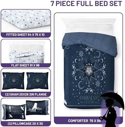 Wednesday Addams Full Size Comforter Set 7 Piece Bedding for Girls, Blue