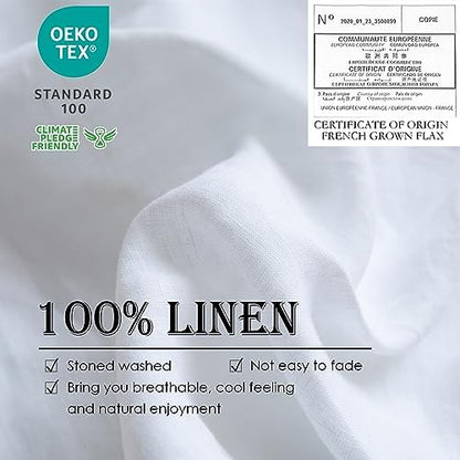Simple&Opulence 100% Washed Linen Duvet Cover Set 5pcs(1 Duvet Cover& 2 Shams& 2 Pillowcases) Basic Style Natural French Flax Soft Breathable Farmhouse Bedding (Queen, White)