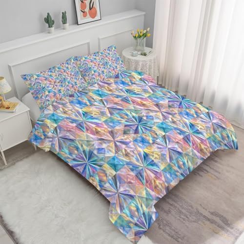 Geometric Comforter Full/Queen, Iridescent Prism Bedding for Girls