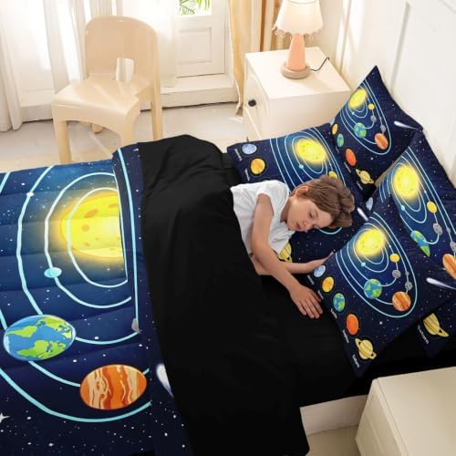 Erosebridal Solar System Queen Comforter Set 7 Pieces, Galaxy Bed in A Bag, Outer Space Bedding Set with Comforters, Sheets, Pillowcases Starry Sky Universe Planets Bedroom Decor