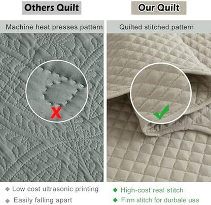 EVENHUG Oversized King Bedspreads California King Quilt Set with Pillow Shams Extra Wide Large King Size Quilts Lightweight Coverlet Bedding Sets Taupe 120"x120"