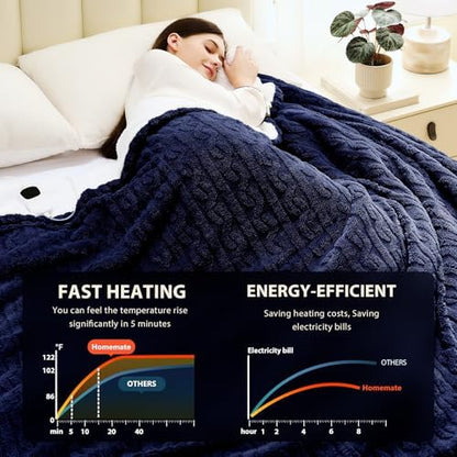 Homemate Heated Electric Blanket Twin 62"x84" Heating Throw Blanket