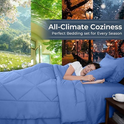 HEVUMYI 7-Piece Full Comforter Set, Royal Blue Bed in a Bag