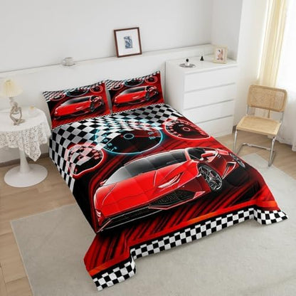 Feelyou Race Car Bedding Set for Kids Boys Girls Full Size Speed Sports Car