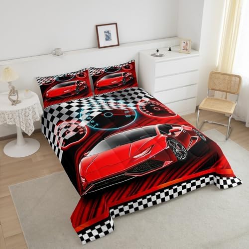 Feelyou Race Car Bedding Set for Kids Boys Girls Twin Size Speed Sports Car