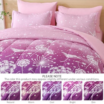 Dinjoy Girls Comforter Set 7 Pieces, Queen Size Colorful Ombre Rainbow Bedding Set, Bed in A Bag for Kid Teen Girls (1 Comforter, 1 Flat Sheet, 1 Fitted Sheet, 2 Pillow Shams, 2 Pillowcases)