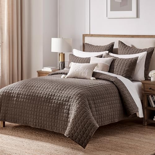 Levtex Home Cloud Waffle Twin XL/Twin Quilt Set (68x86in) with 1 Pillow Sham (26x20in) - Box Quilted Waffle Cotton Texture - Cocoa - Cotton Twin Size Quilt Bedding Set - Lightweight Soft Pre-Washed